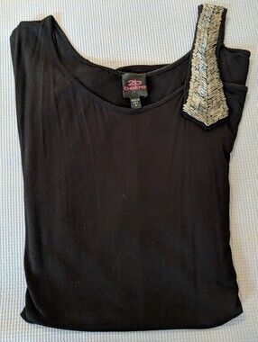 Bebe One Shoulder Beaded Black Top